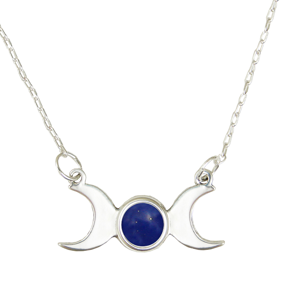 Sterling Silver Moon Phases Necklace With Lapis Lazuli